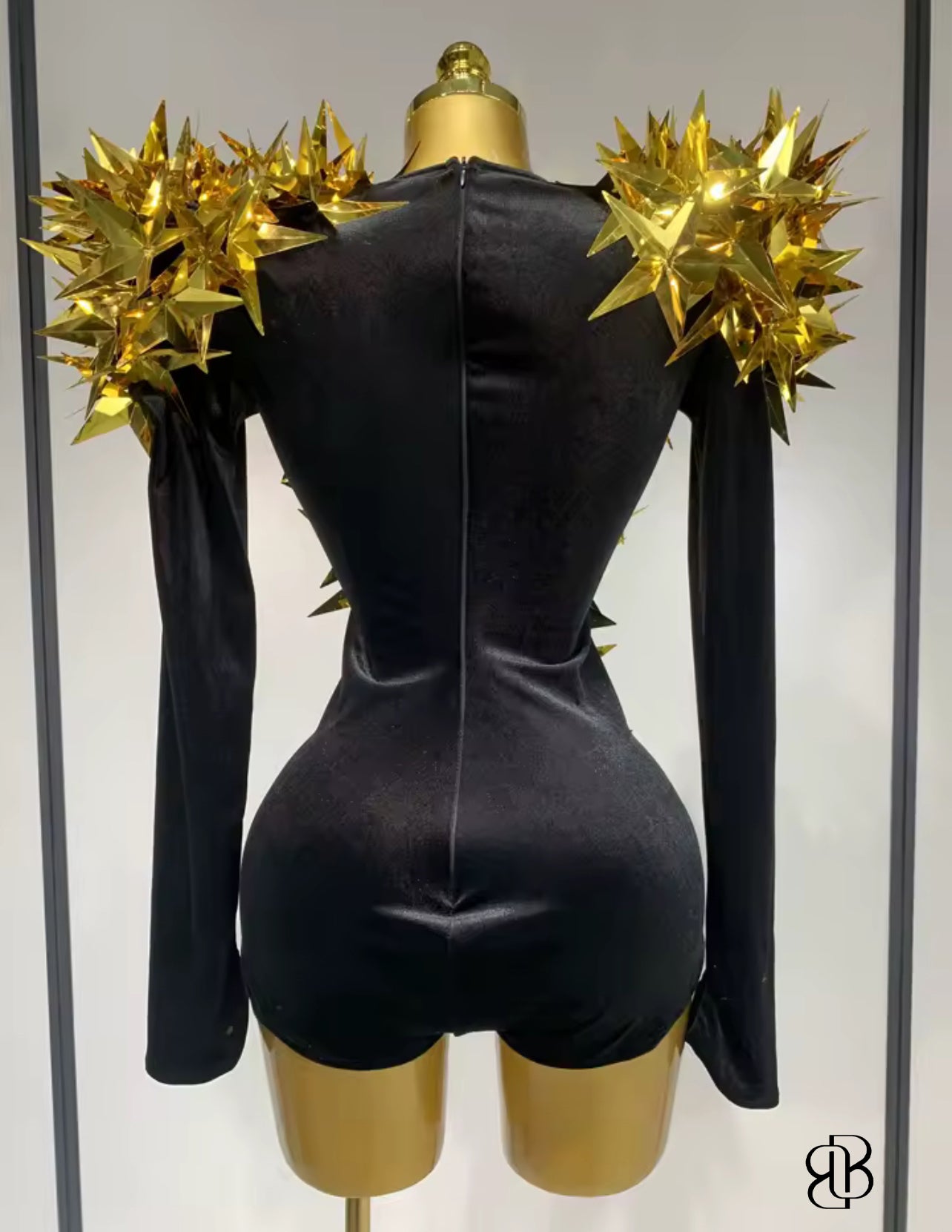 BellisimaLuxe Velvet Spiked Galaxy Bodysuit (Gold & Black)