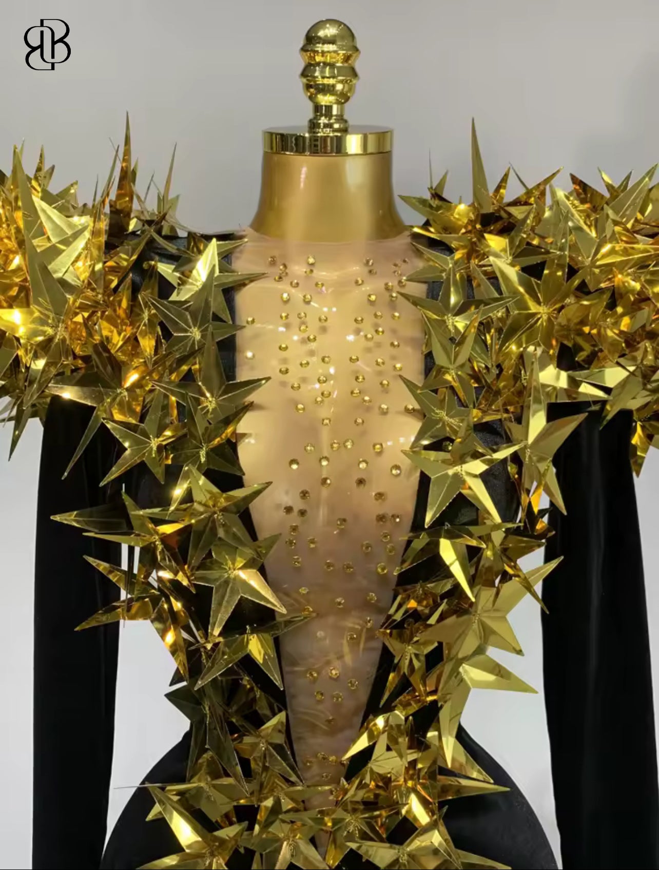 BellisimaLuxe Velvet Spiked Galaxy Bodysuit (Gold & Black)
