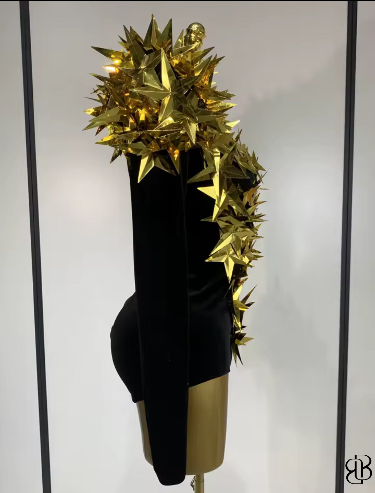 BellisimaLuxe Velvet Spiked Galaxy Bodysuit (Gold & Black)