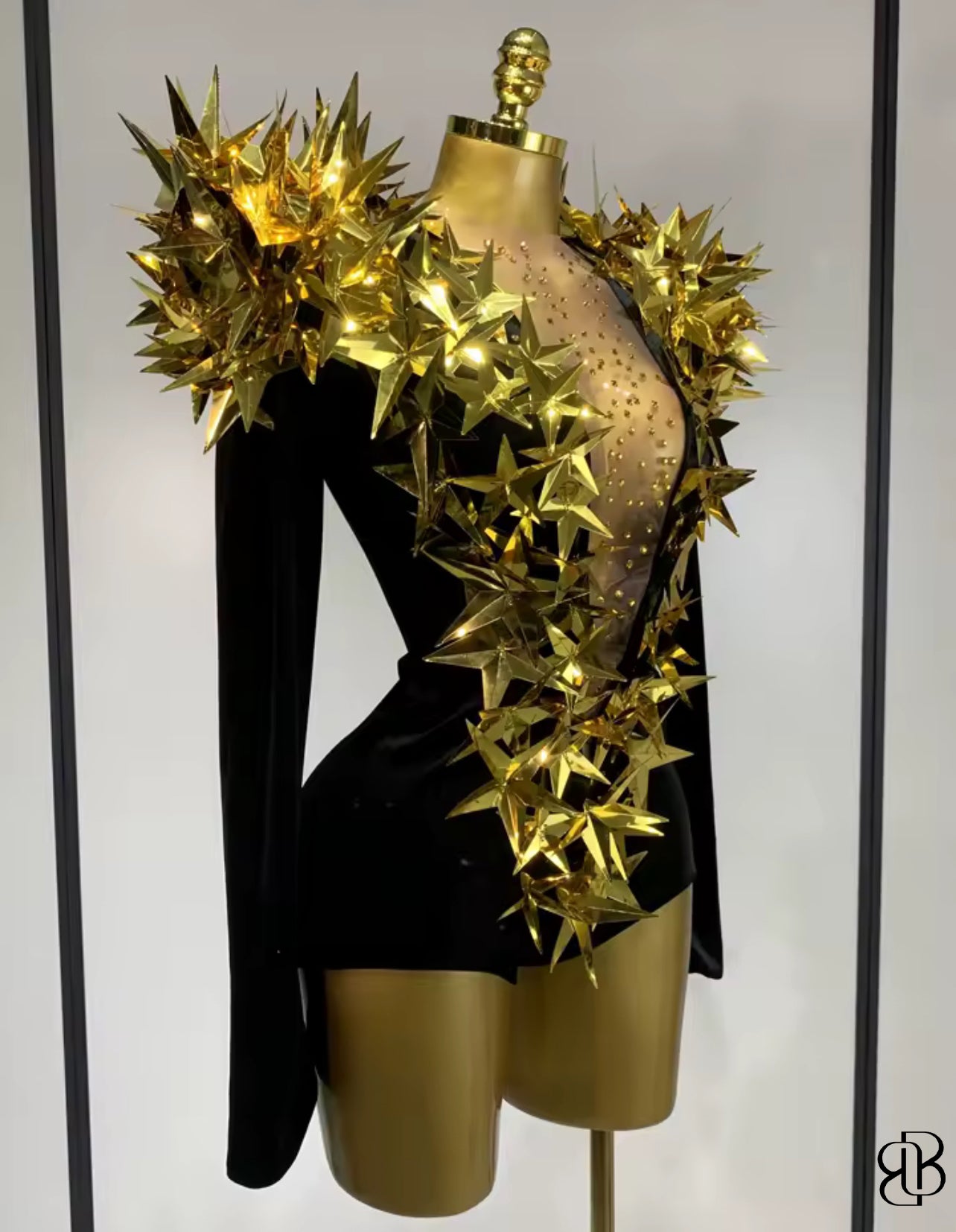 BellisimaLuxe Velvet Spiked Galaxy Bodysuit (Gold & Black)
