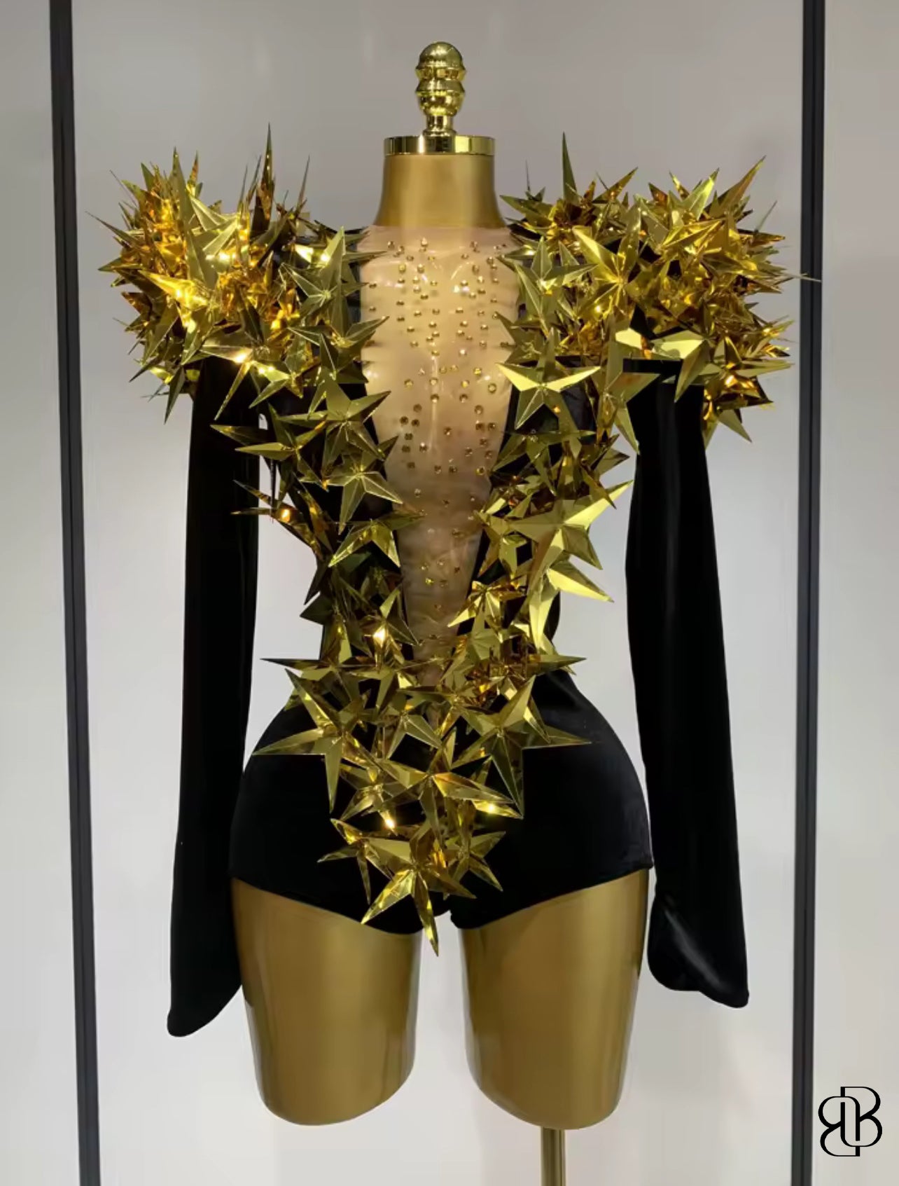 BellisimaLuxe Velvet Spiked Galaxy Bodysuit (Gold & Black)