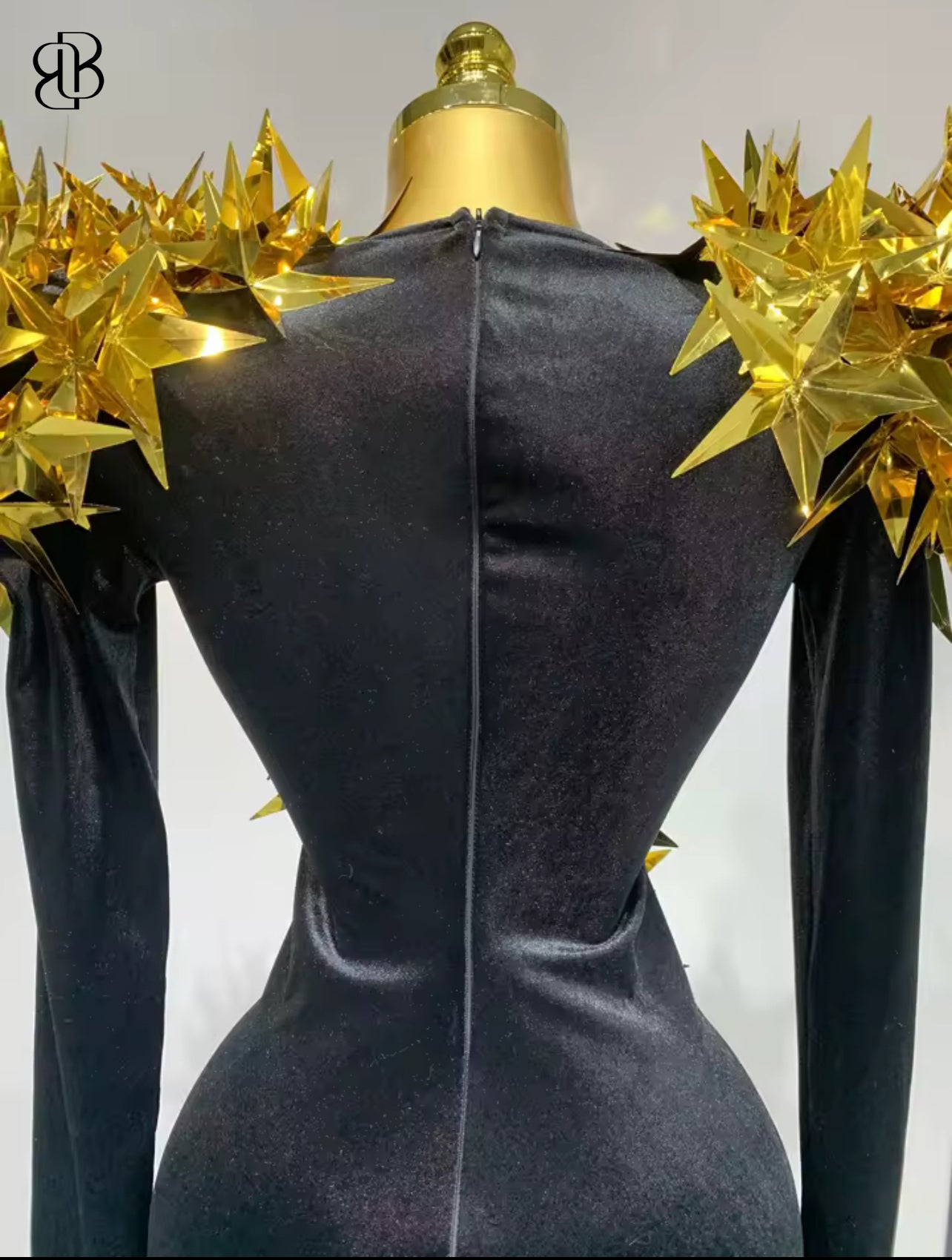 BellisimaLuxe Velvet Spiked Galaxy Bodysuit (Gold & Black)