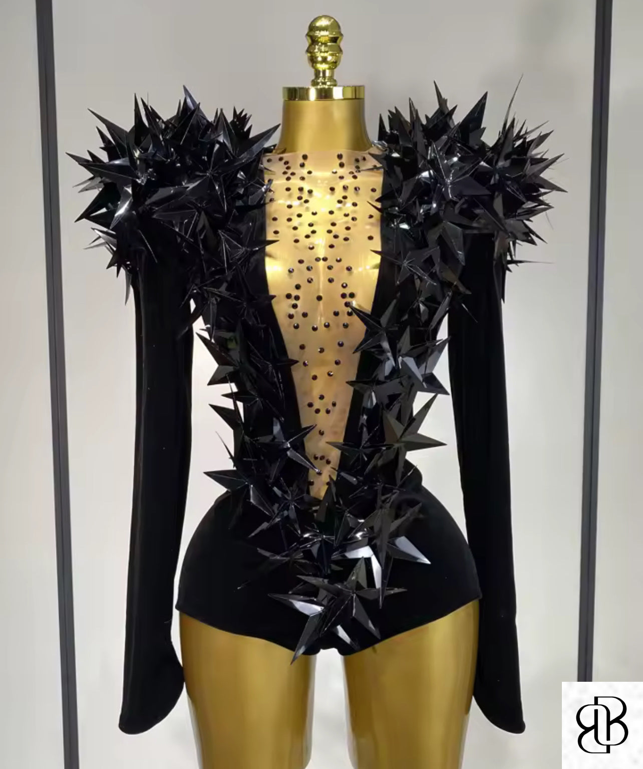 BellisimaLuxe Velvet Spiked Galaxy Bodysuit (Gold & Black)