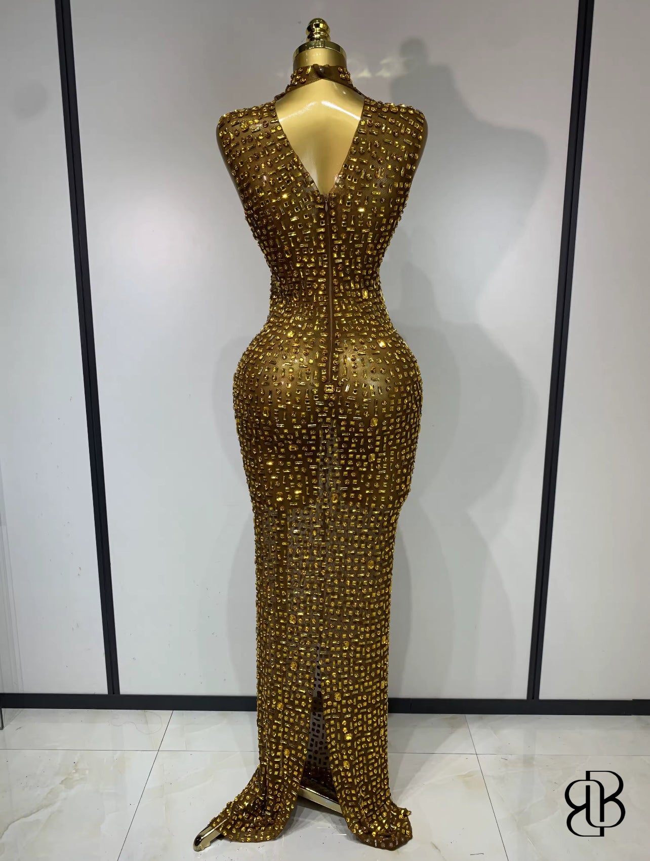 BellisimaLuxe Radiance Crystal Mesh Gown (Purple & Gold)