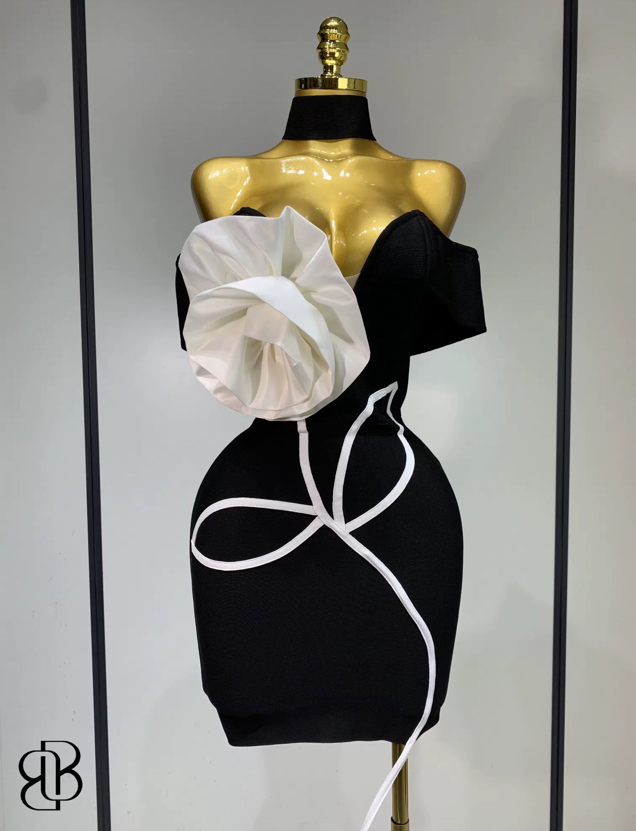 black white bandage dress BellisimaLuxe Monochrome Bloom Bandage Dress