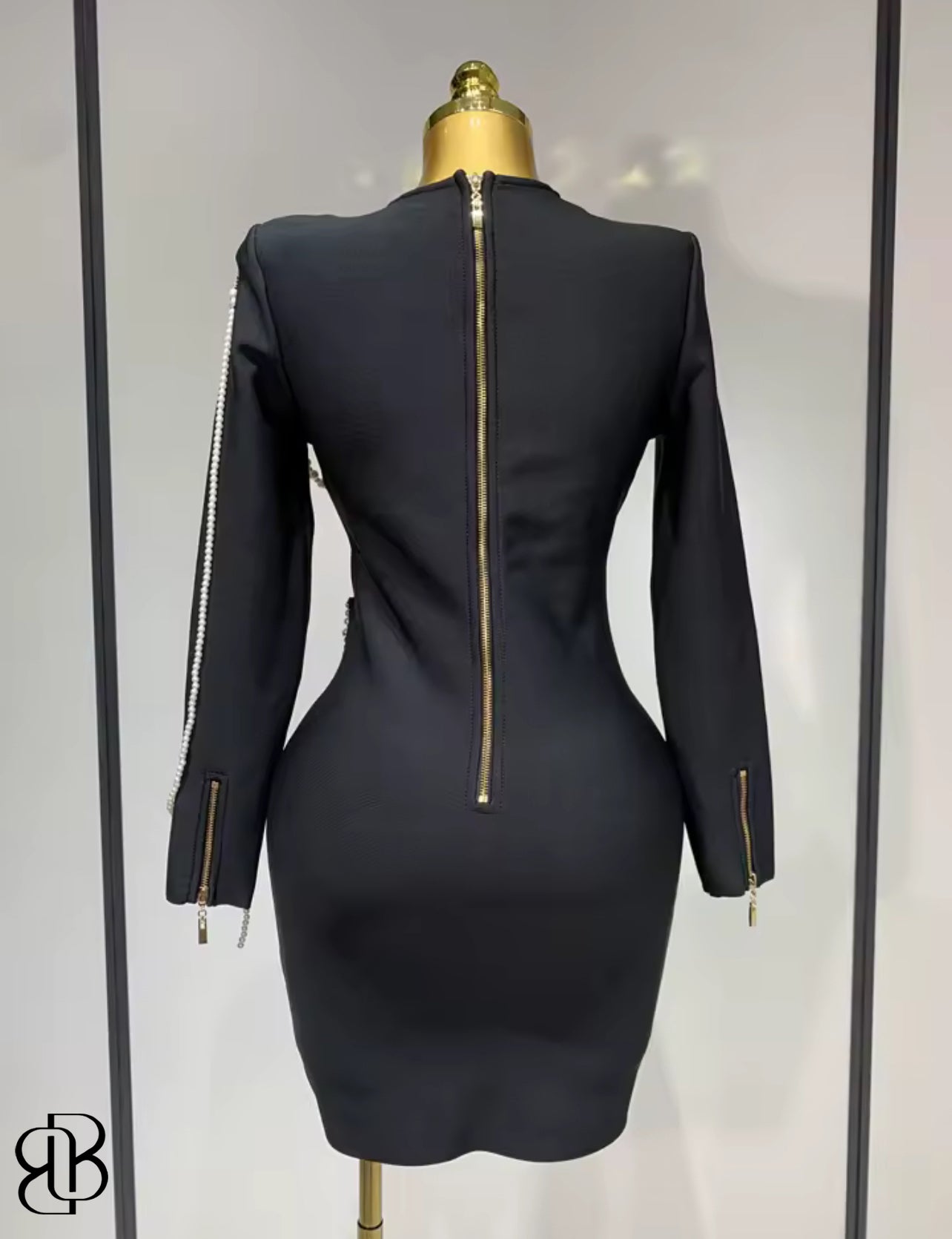 Pearl Reign Embellished Bandage Dress – Black