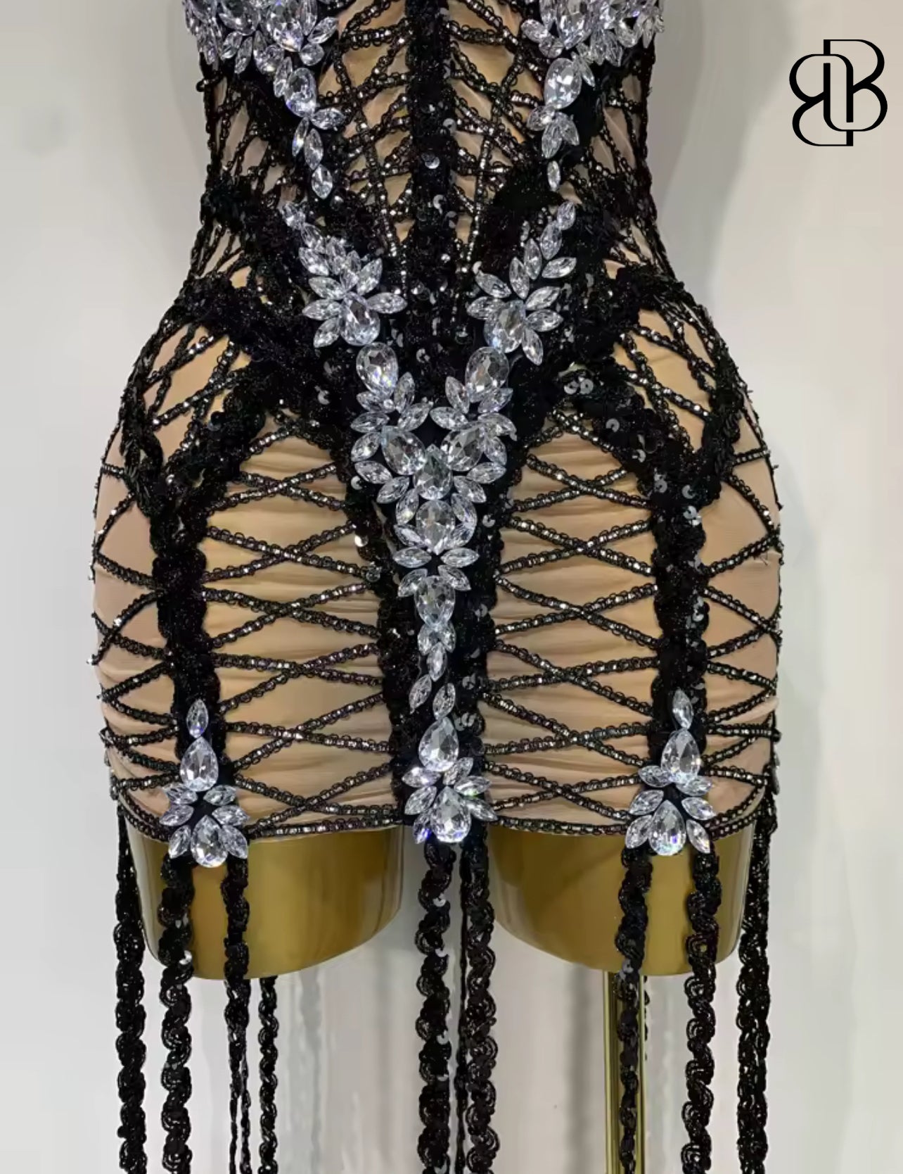 Seductress Noir Beaded Fringe Mini Dress
