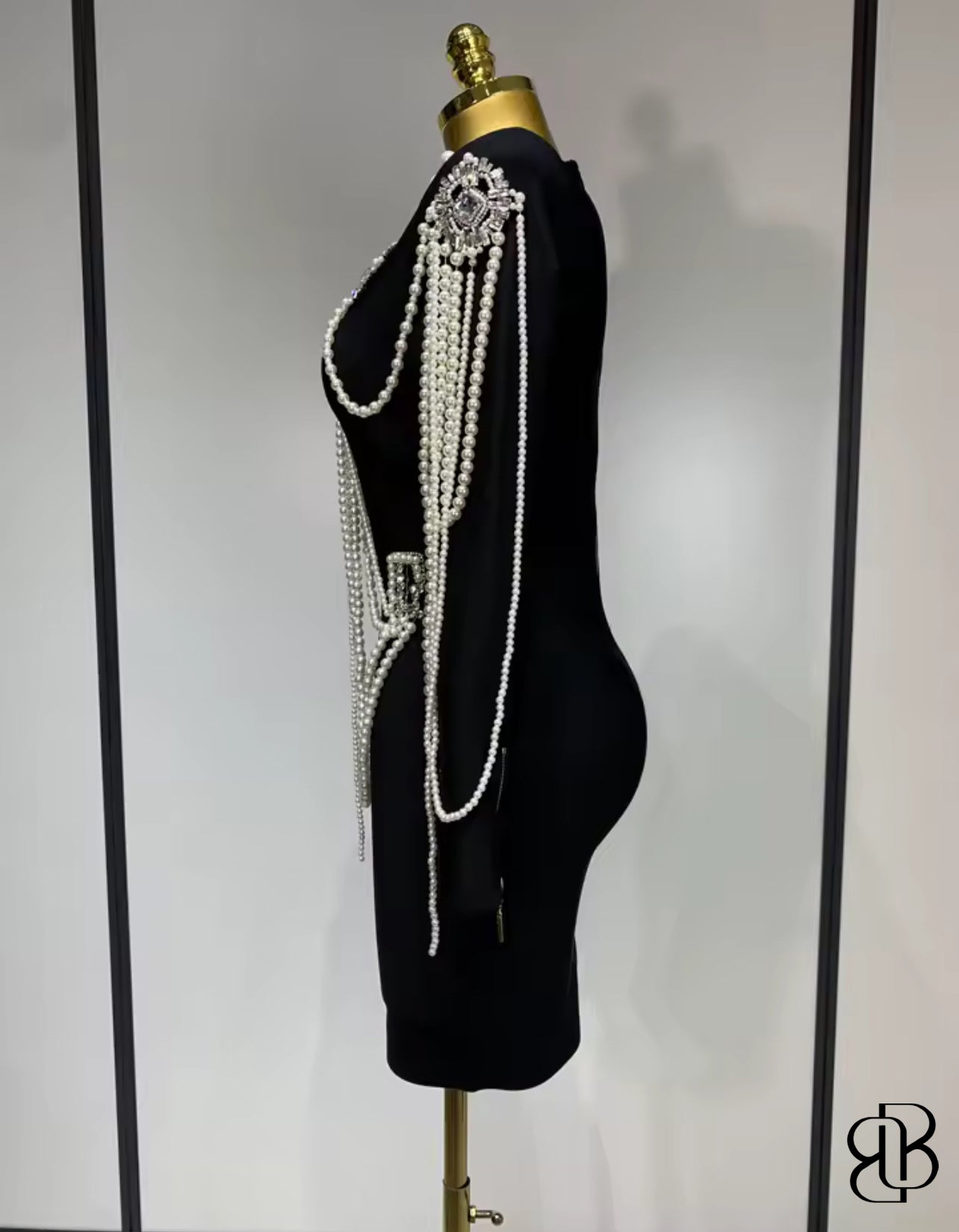Pearl Reign Embellished Bandage Dress – Black