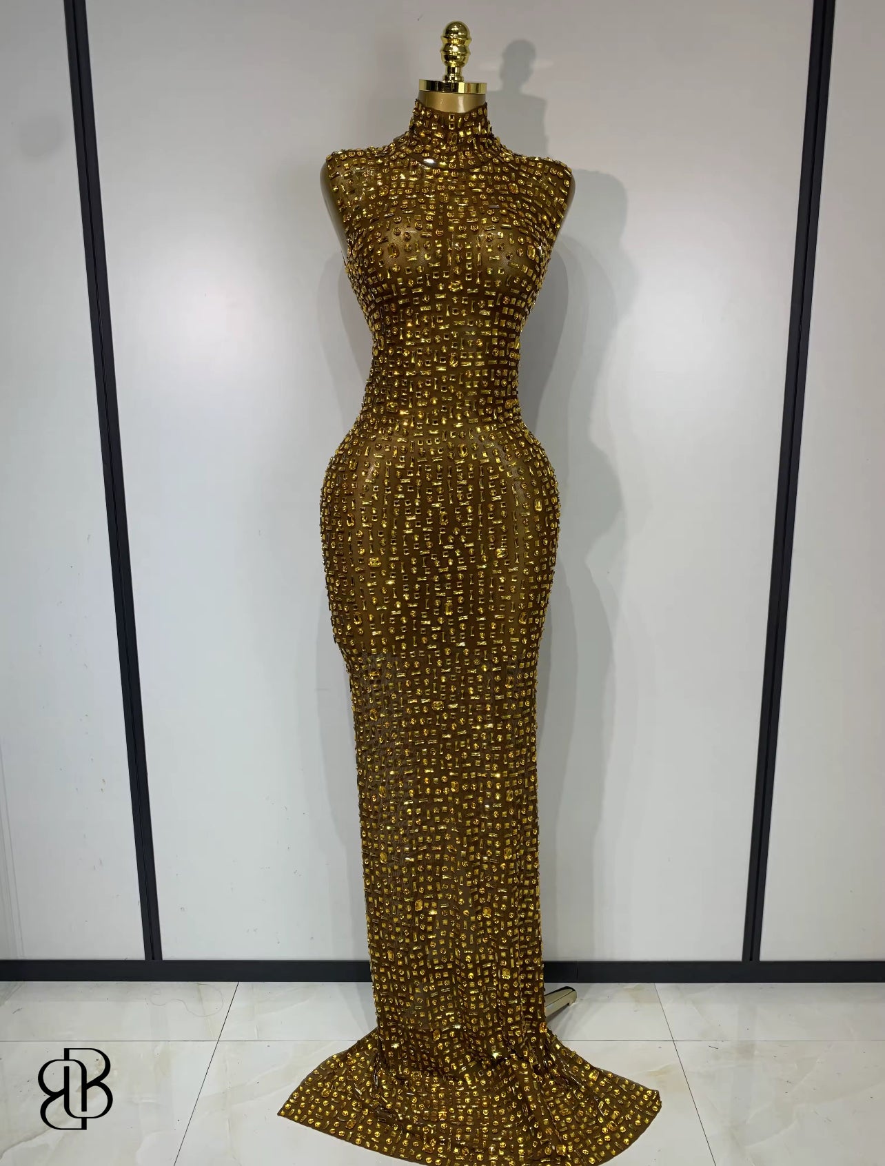 BellisimaLuxe Radiance Crystal Mesh Gown (Purple & Gold)