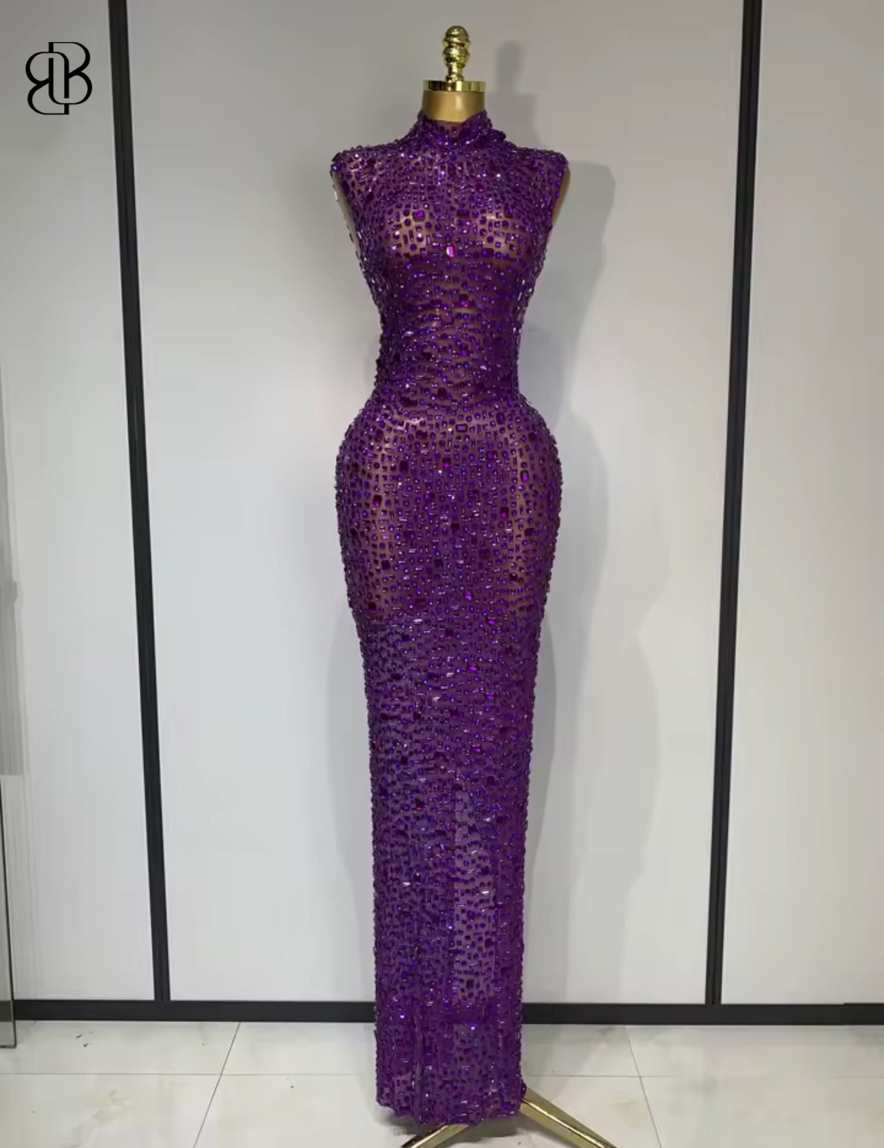 BellisimaLuxe Radiance Crystal Mesh Gown (Purple & Gold)
