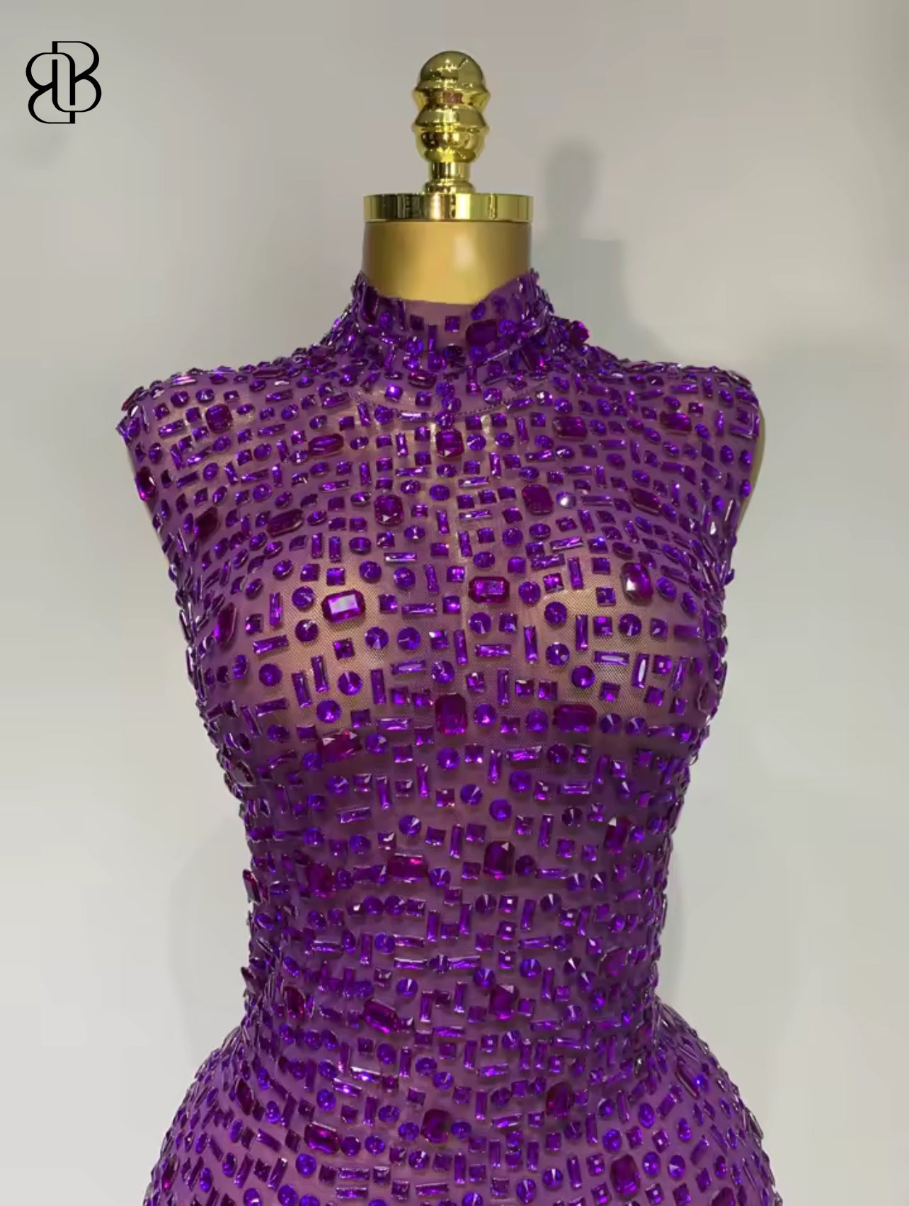 BellisimaLuxe Radiance Crystal Mesh Gown (Purple & Gold)