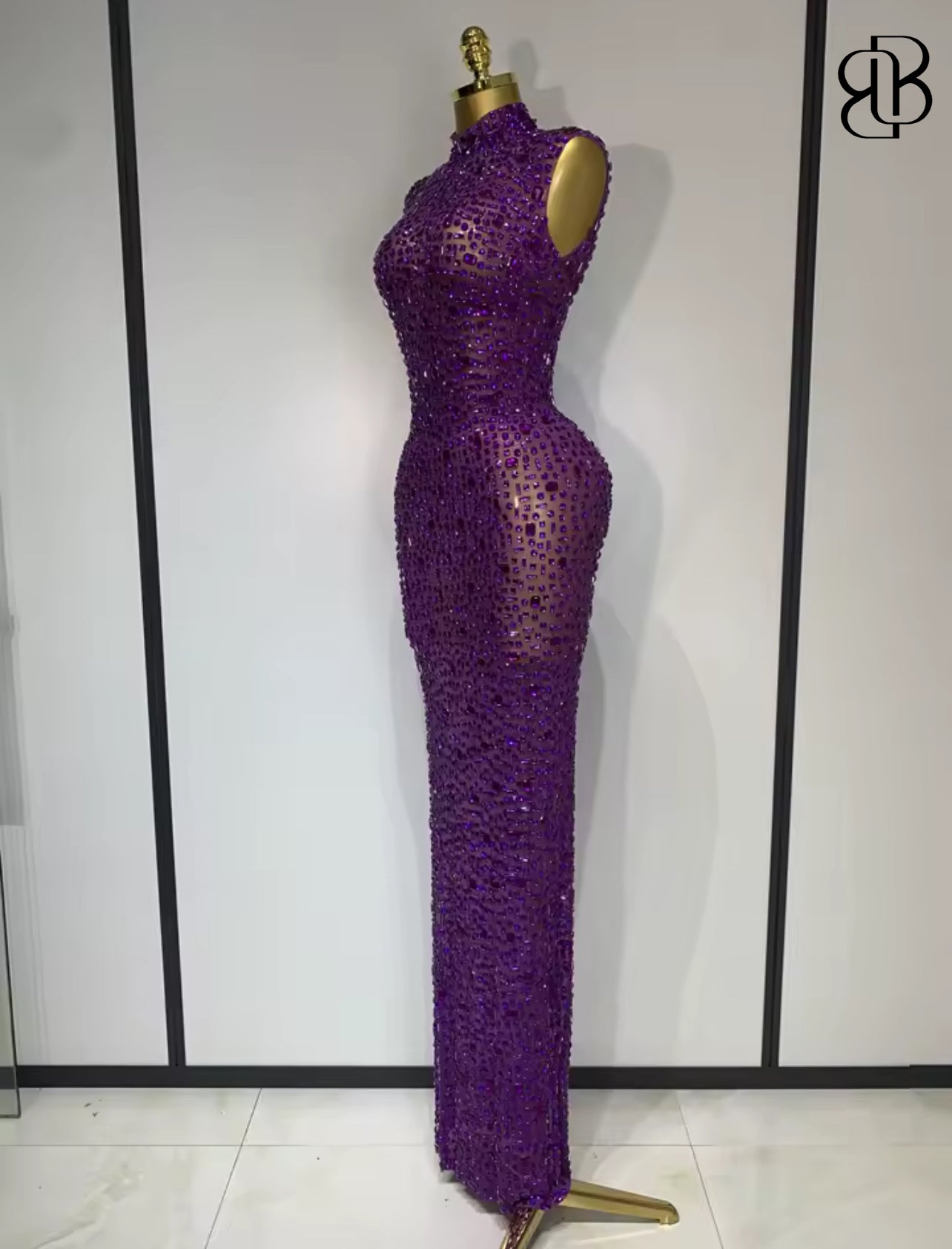 BellisimaLuxe Radiance Crystal Mesh Gown (Purple & Gold)