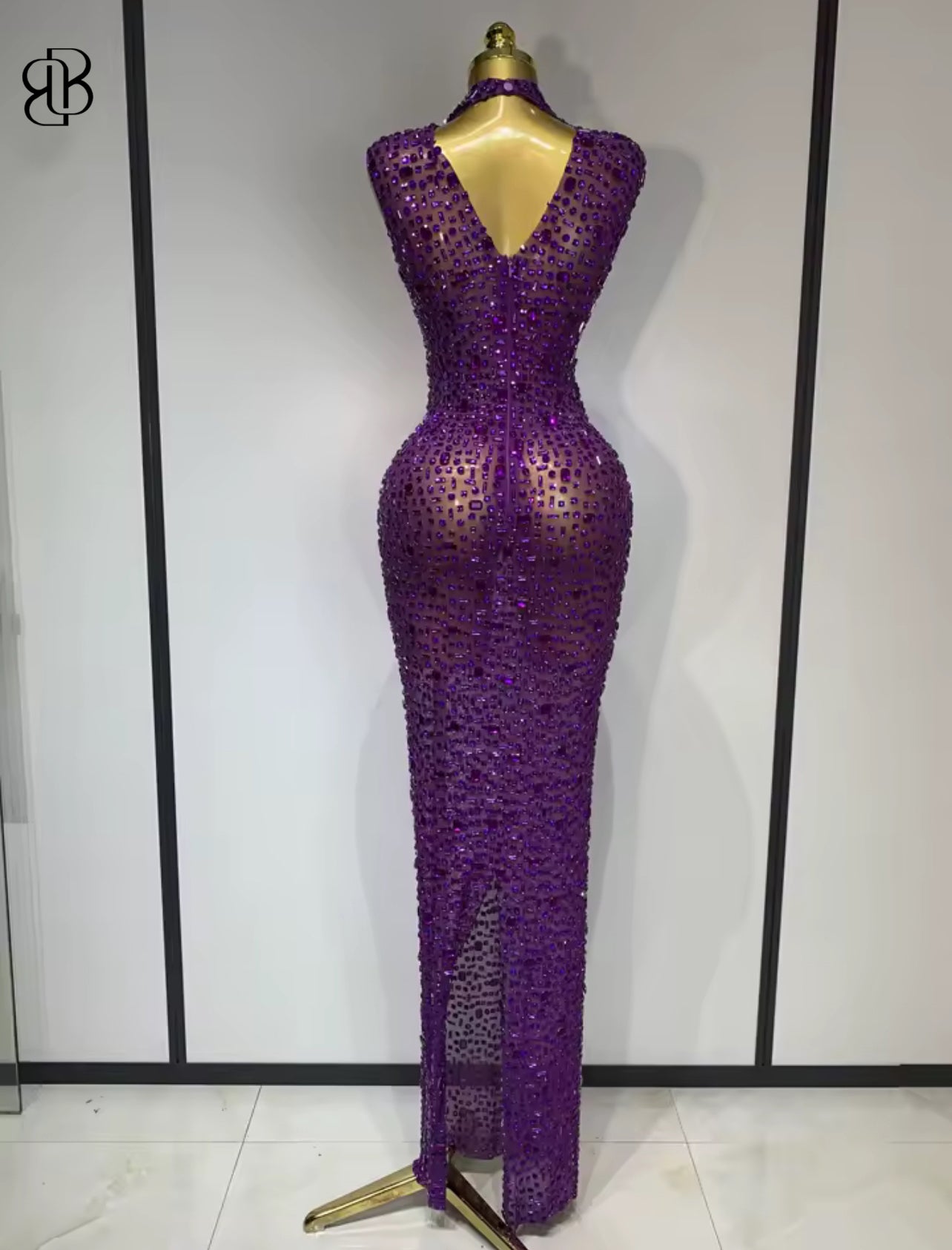 BellisimaLuxe Radiance Crystal Mesh Gown (Purple & Gold)