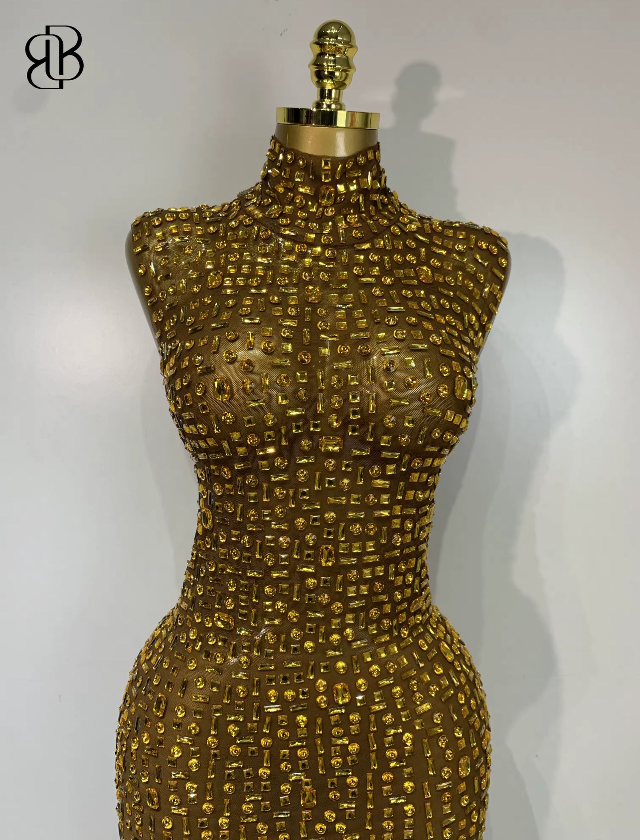 BellisimaLuxe Radiance Crystal Mesh Gown (Purple & Gold)
