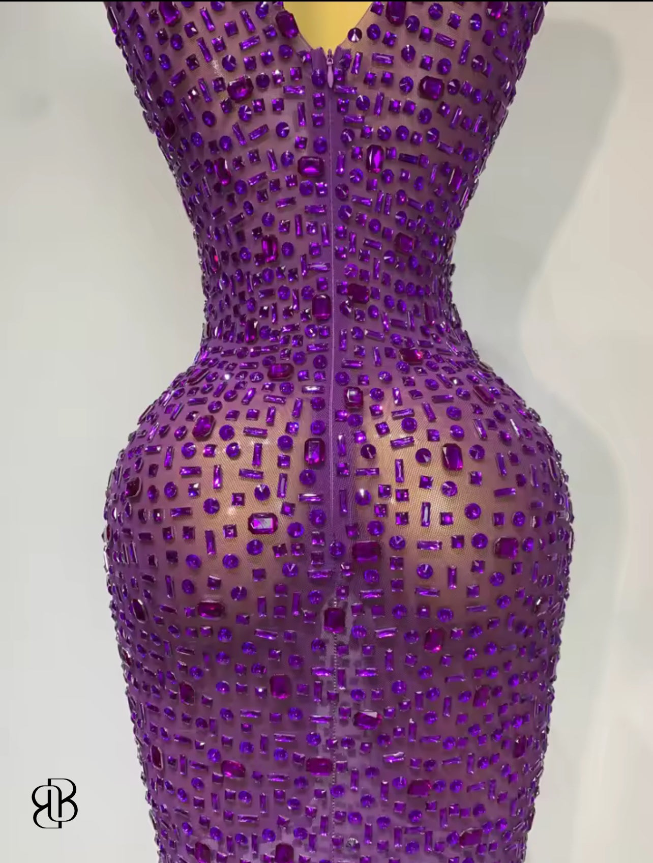 BellisimaLuxe Radiance Crystal Mesh Gown (Purple & Gold)