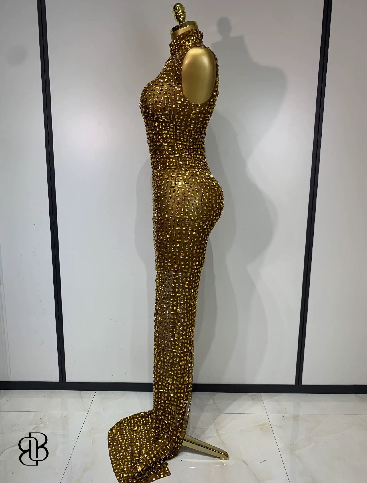 BellisimaLuxe Radiance Crystal Mesh Gown (Purple & Gold)