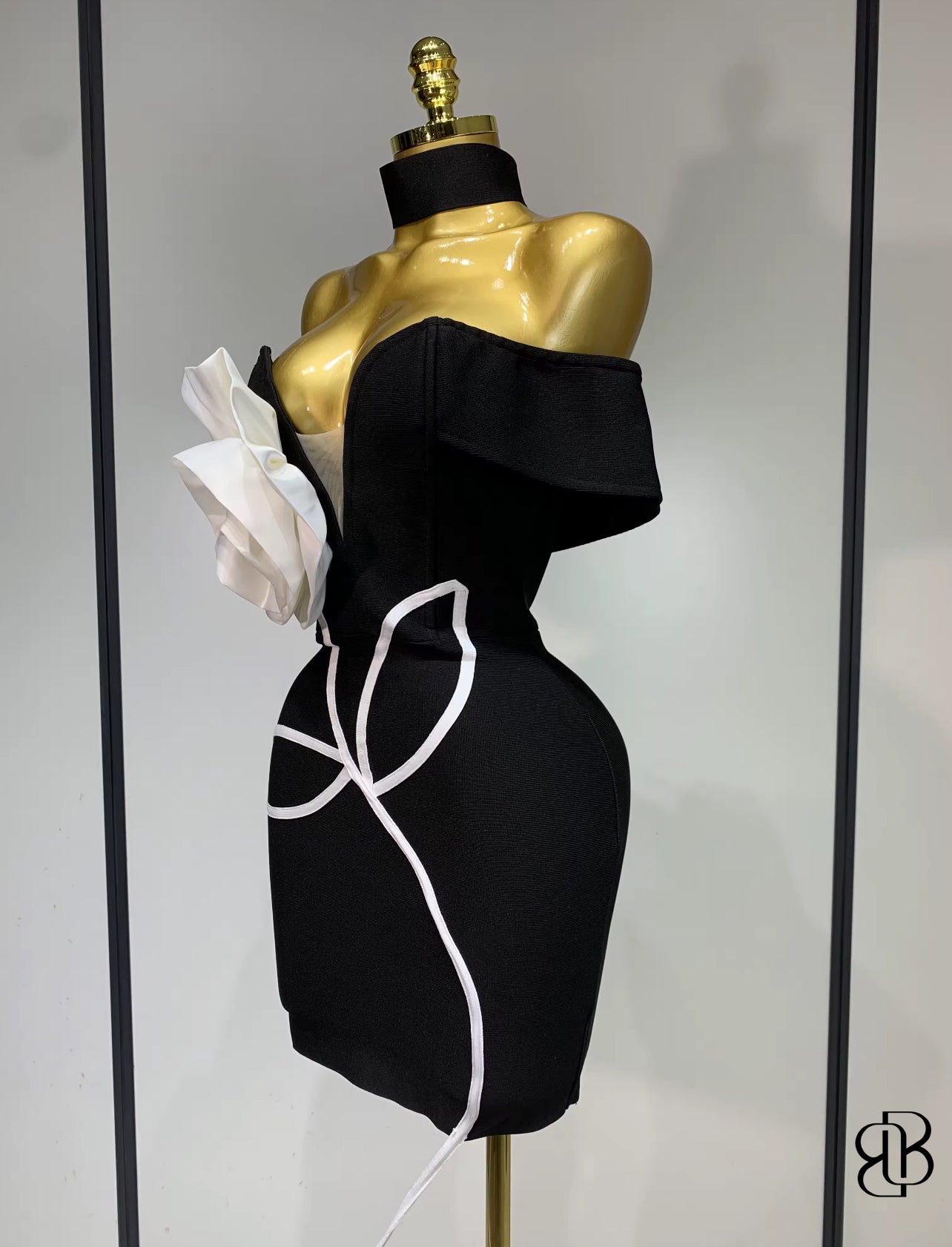 BellisimaLuxe Monochrome Bloom Bandage Dress