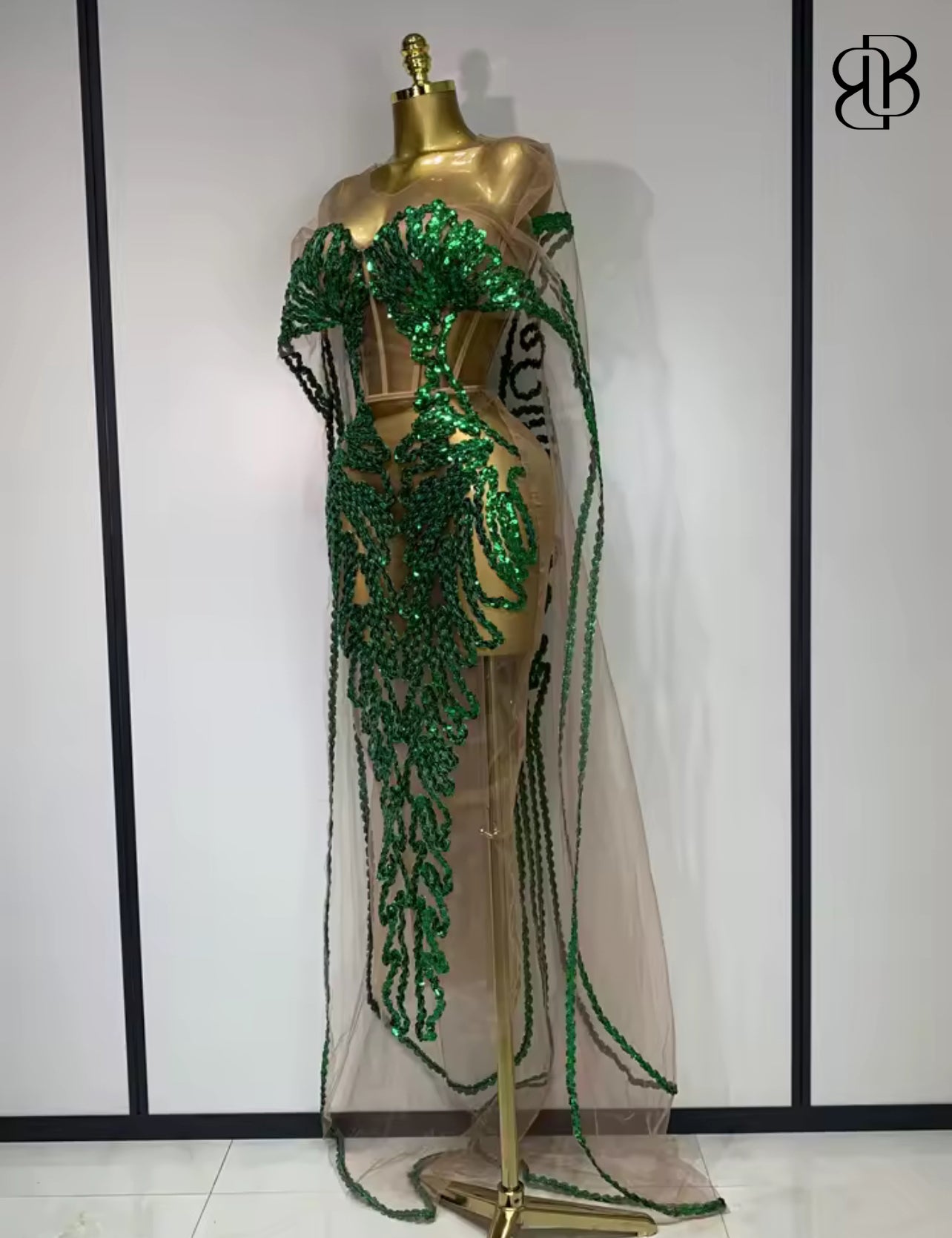 Emerald Envy Illusion Gown – Luxe Green Sequin Gown | Red Carpet Dress