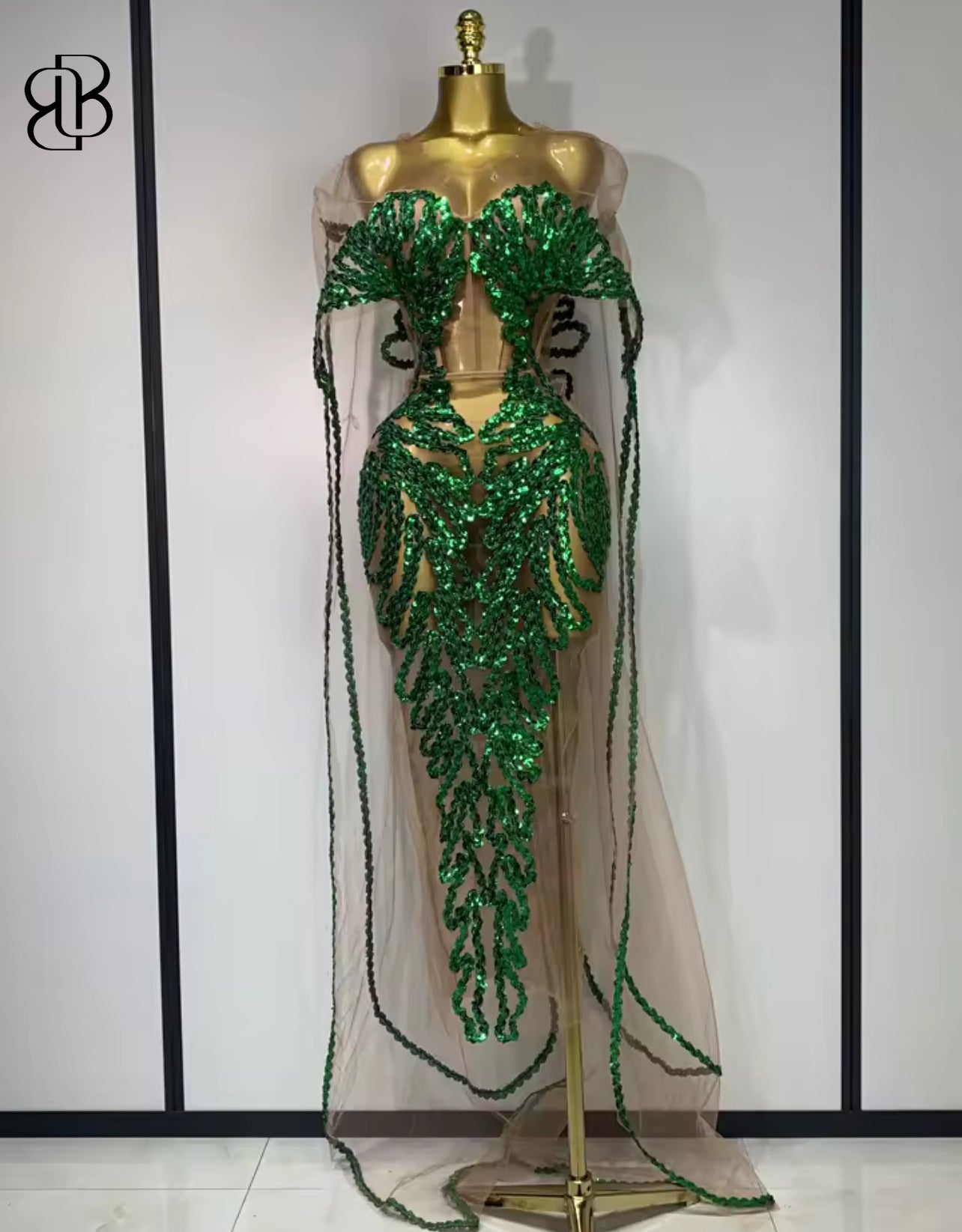 Emerald Envy Illusion Gown – Luxe Green Sequin Gown | Red Carpet Dress