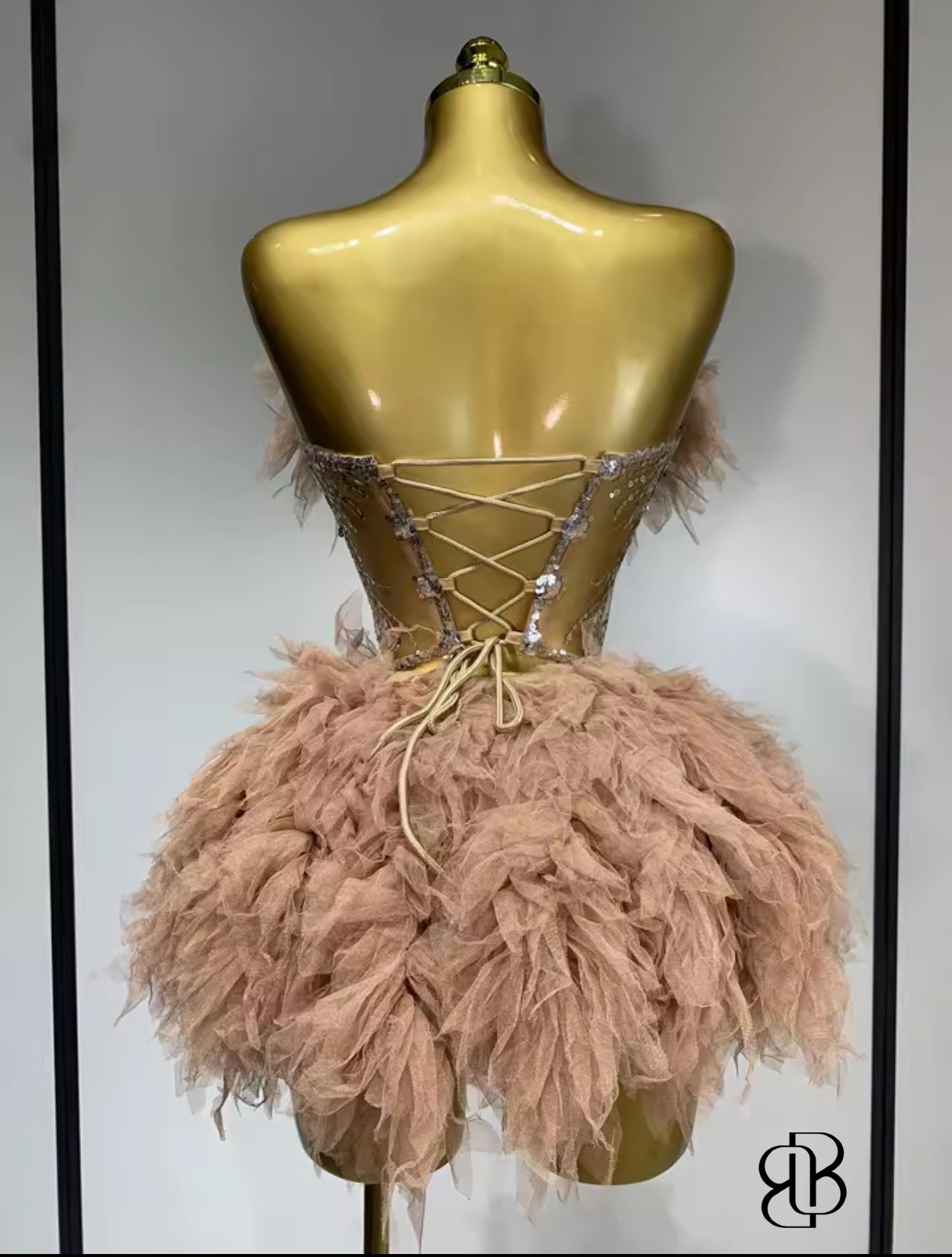 BellisimaLuxe Blush Feather Corset Set