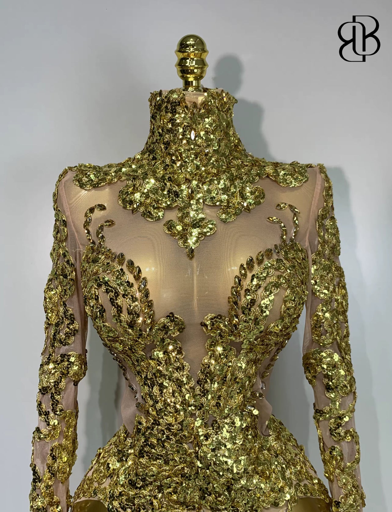 Regal Sparkle High-Neck Mini Dress (Gold & Silver)