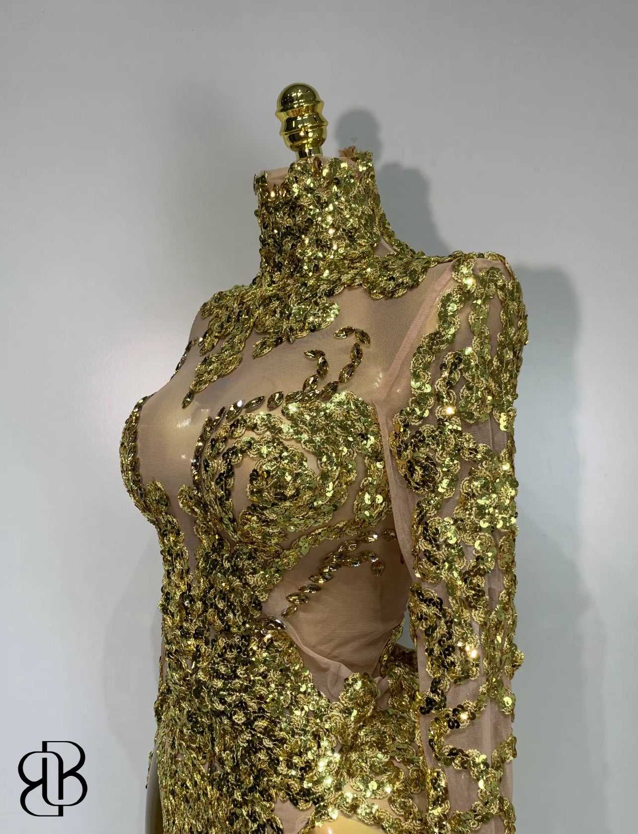 Regal Sparkle High-Neck Mini Dress (Gold & Silver)