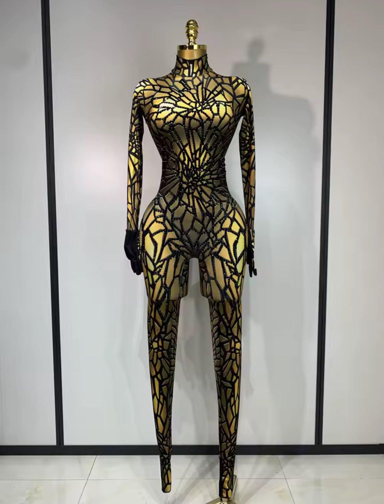BellisimaLuxe Webbed Illusion Glitter Catsuit