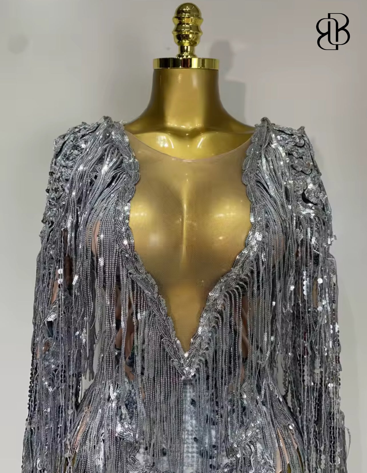 BellisimaLuxe Silver Fringe Bodysuit