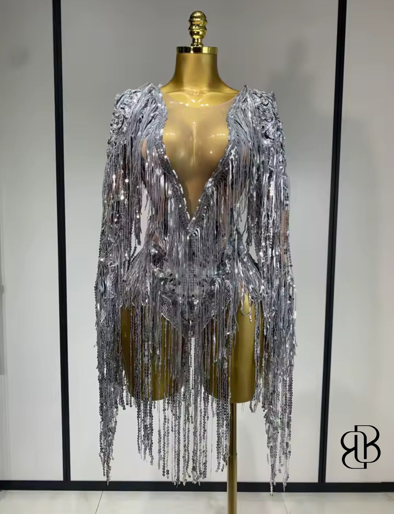 BellisimaLuxe Silver Fringe Bodysuit