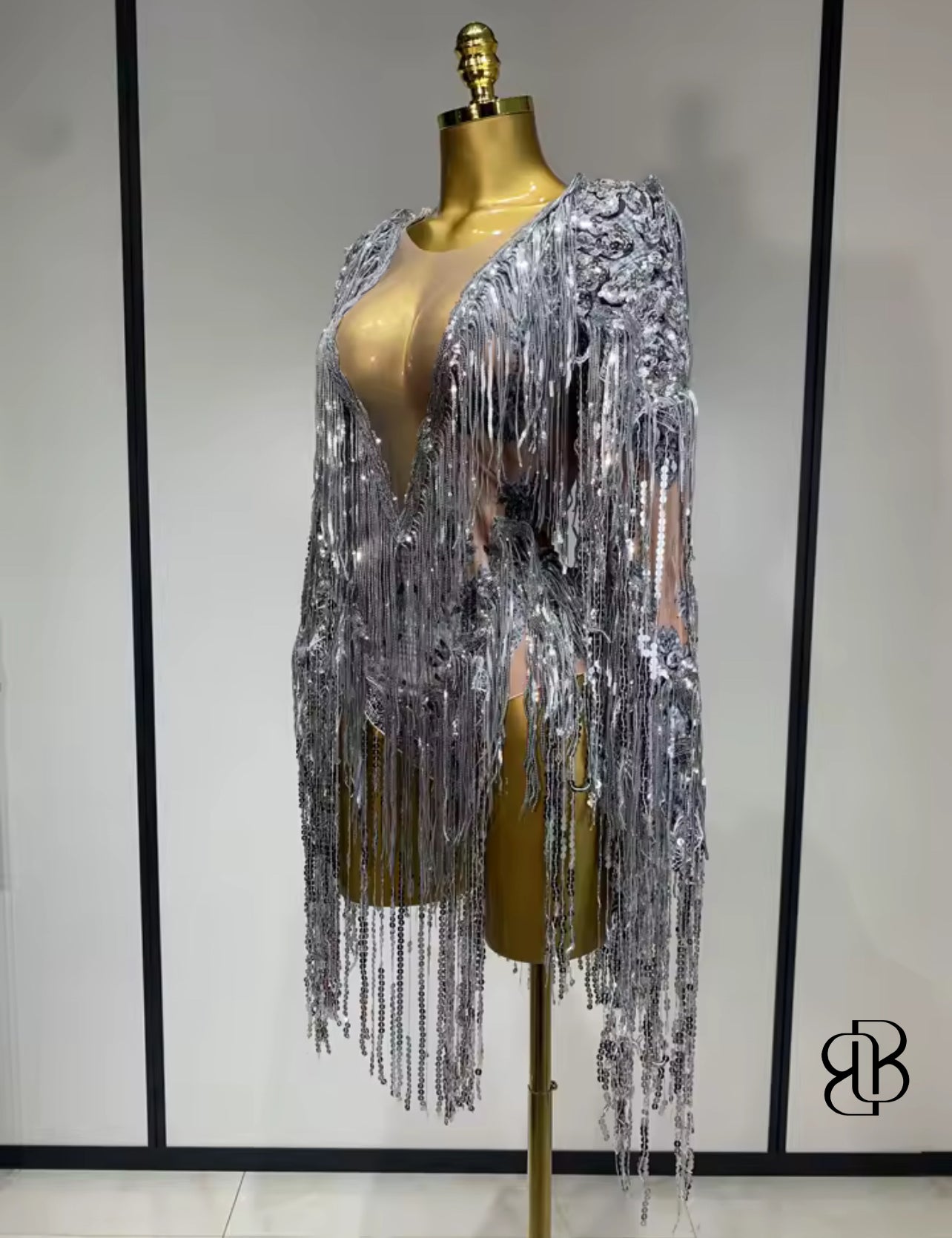 BellisimaLuxe Silver Fringe Bodysuit
