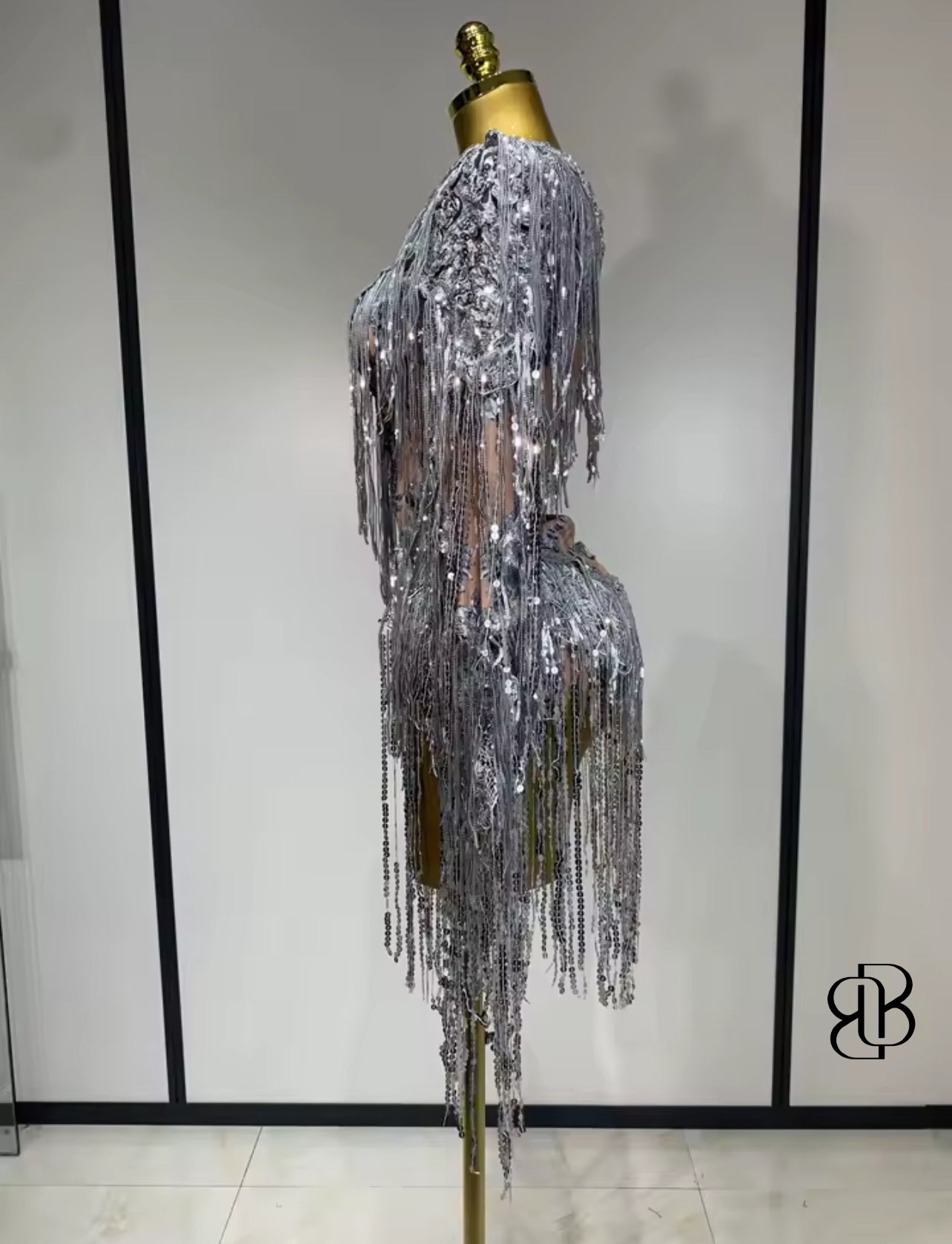 BellisimaLuxe Silver Fringe Bodysuit