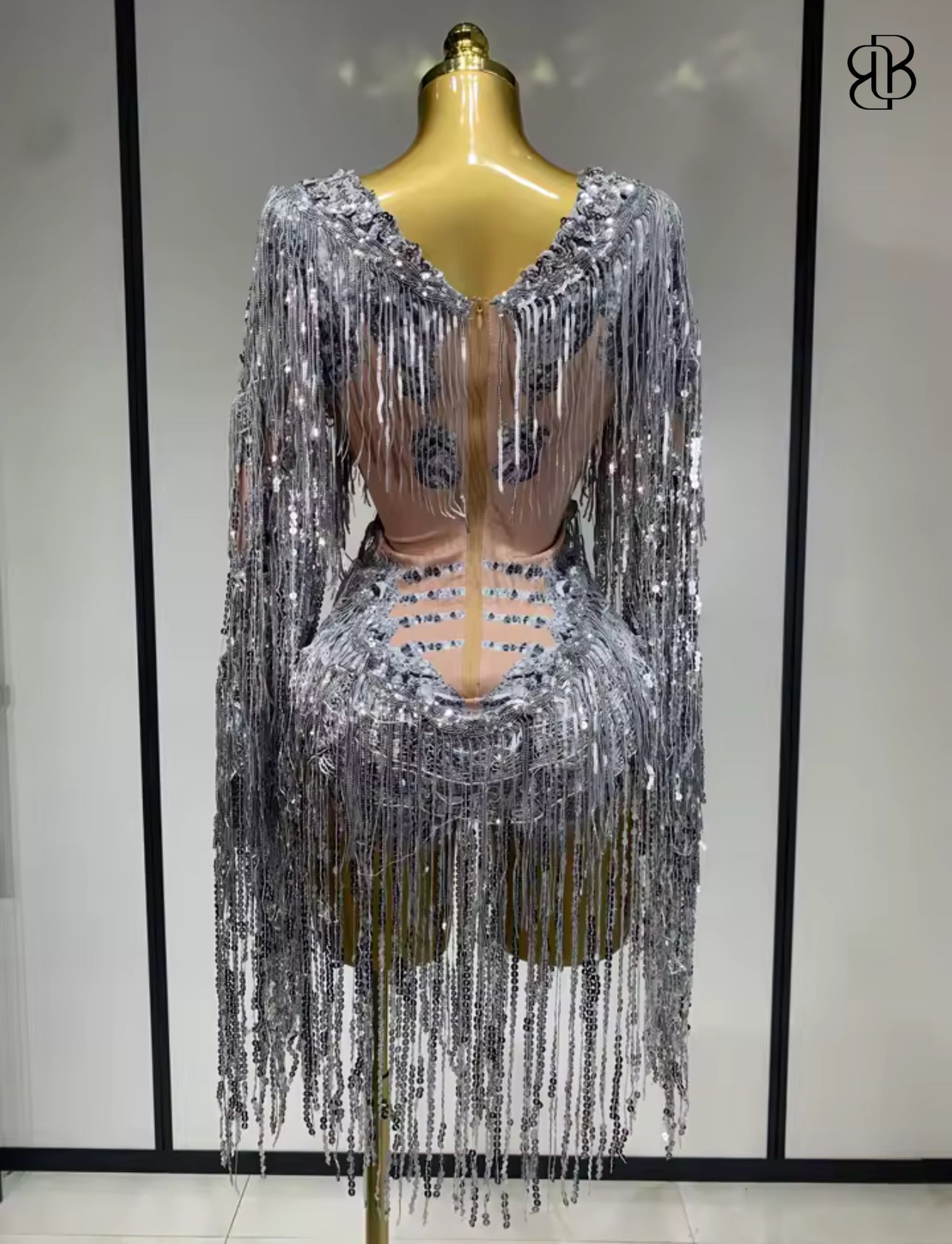 BellisimaLuxe Silver Fringe Bodysuit